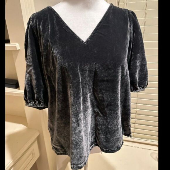 LOFT Velvet Puff Sleeve Top | Women’s Medium Petite Gray - Picture 1 of 5